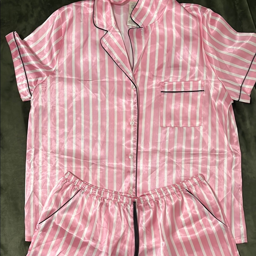 Pink Striped Satin Pajama Set